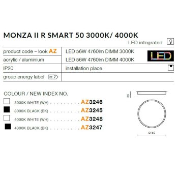Azzardo Lampa sufitowa Monza II R SMART 50 3000K AZ3245-
