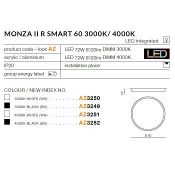 Azzardo Lampa sufitowa Monza II R SMART 60 3000K AZ3249-