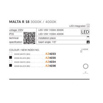 Azzardo Lampa sufitowa Malta R 18 3000K AZ4233 -